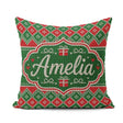 Custom Name Green Christmas Box Knitted Fair Isle Pattern Lovely Square Filled Cushion Throw Pillow Sofa Bed Home Decor Zip Washable UK Made