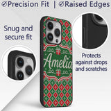 Green Christmas Gift Box Knitted Printed Design Custom Name Protective Phone Case Mobile Cover Durable Everyday Smartphone Shock Resistant