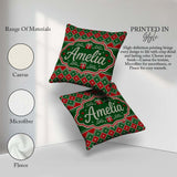 Custom Name Green Christmas Box Knitted Fair Isle Pattern Lovely Square Filled Cushion Throw Pillow Sofa Bed Home Decor Zip Washable UK Made