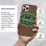 Green Christmas Gift Box Knitted Printed Design Custom Name Protective Phone Case Mobile Cover Durable Everyday Smartphone Shock Resistant