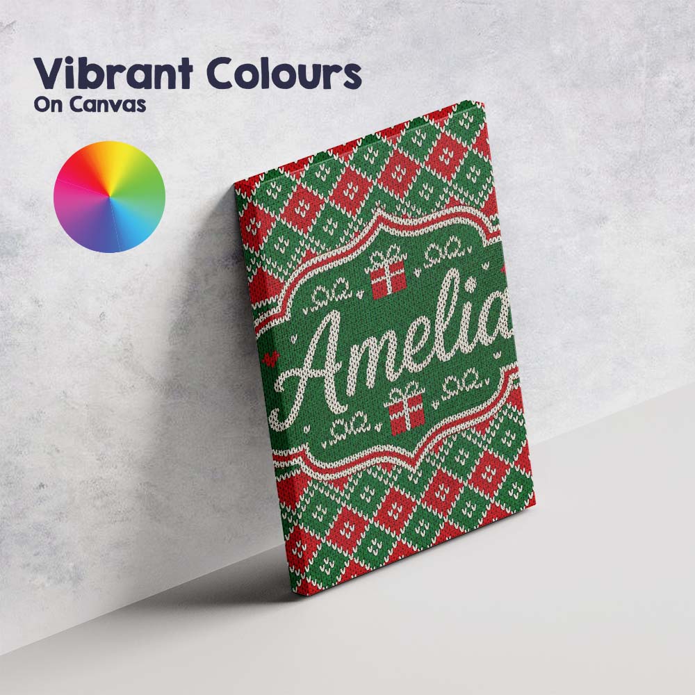 Personalised Name Green Christmas Gift Box Custom  Bespoke Contemporary Statement Canvas Wall Art Print Decor Picture Ready to Hang