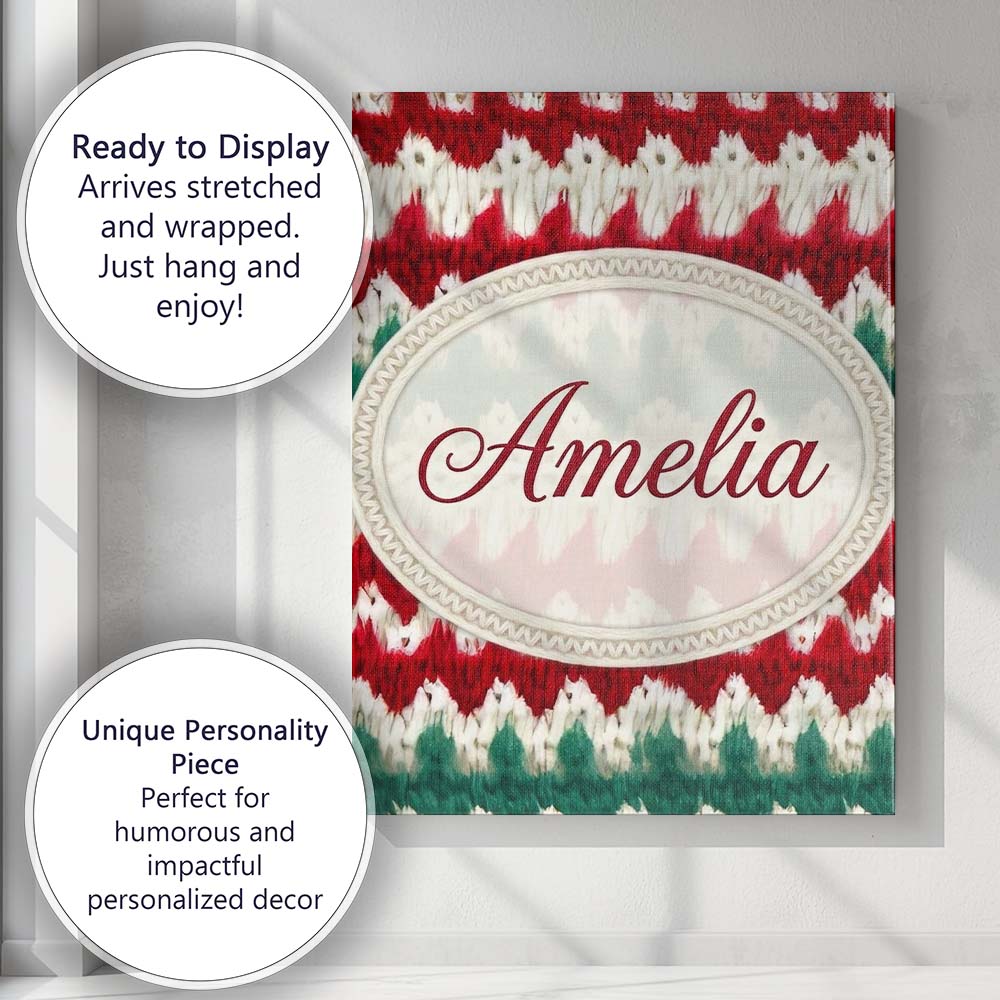 Personalised Name Rustic Red Green Watercolor Custom Unique Gift Idea Modern Room Accent Canvas Wall Art Print Decor Picture Ready to Hang