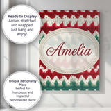 Personalised Name Rustic Red Green Watercolor Custom Unique Gift Idea Modern Room Accent Canvas Wall Art Print Decor Picture Ready to Hang