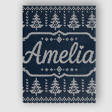 Personalised Name Navy Blue Christmas Tree Custom  Unique Gift Idea Elegant Feature Canvas Wall Art Print Decor Picture Ready to Hang