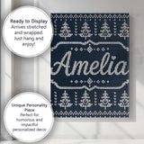 Personalised Name Navy Blue Christmas Tree Custom  Unique Gift Idea Elegant Feature Canvas Wall Art Print Decor Picture Ready to Hang