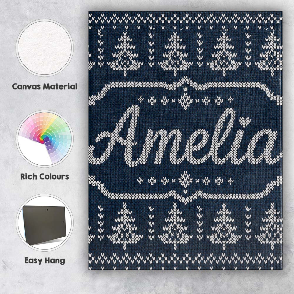 Personalised Name Navy Blue Christmas Tree Custom  Unique Gift Idea Elegant Feature Canvas Wall Art Print Decor Picture Ready to Hang