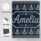 Personalised Name Navy Blue Christmas Tree Custom  Unique Gift Idea Elegant Feature Canvas Wall Art Print Decor Picture Ready to Hang