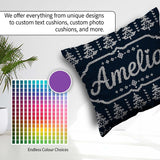 Custom Name Navy Blue Tree Heart Knitted Seamless Pattern Lovely Square Filled Cushion Throw Pillow Sofa Bed Home Decor Zip Washable UK Made