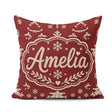 Custom Name Red Nordic Snowflake Reindeer Knitted Pattern Lovely Square Filled Cushion Throw Pillow Sofa Bed Home Decor Zip Washable UK Made