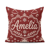 Custom Name Red Nordic Snowflake Reindeer Knitted Pattern Lovely Square Filled Cushion Throw Pillow Sofa Bed Home Decor Zip Washable UK Made