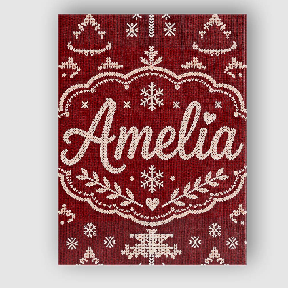 Personalised Name Red Nordic Snowflake Custom  Modern Room Accent Elegant Feature Canvas Wall Art Print Decor Picture Ready to Hang
