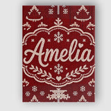 Personalised Name Red Nordic Snowflake Custom  Modern Room Accent Elegant Feature Canvas Wall Art Print Decor Picture Ready to Hang