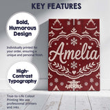 Personalised Name Red Nordic Snowflake Custom  Modern Room Accent Elegant Feature Canvas Wall Art Print Decor Picture Ready to Hang
