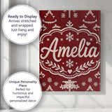 Personalised Name Red Nordic Snowflake Custom  Modern Room Accent Elegant Feature Canvas Wall Art Print Decor Picture Ready to Hang