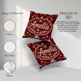 Custom Name Red Nordic Snowflake Reindeer Knitted Pattern Lovely Square Filled Cushion Throw Pillow Sofa Bed Home Decor Zip Washable UK Made