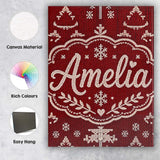 Personalised Name Red Nordic Snowflake Custom  Modern Room Accent Elegant Feature Canvas Wall Art Print Decor Picture Ready to Hang