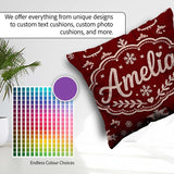 Custom Name Red Nordic Snowflake Reindeer Knitted Pattern Lovely Square Filled Cushion Throw Pillow Sofa Bed Home Decor Zip Washable UK Made
