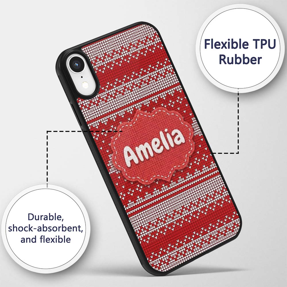 Classic Red White Minimal Knit Texture Seamless Custom Name Protective Phone Case Mobile Cover Durable Everyday Smartphone Shock Resistant