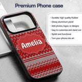 Classic Red White Minimal Knit Texture Seamless Custom Name Protective Phone Case Mobile Cover Durable Everyday Smartphone Shock Resistant
