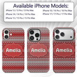 Classic Red White Minimal Knit Texture Seamless Custom Name Protective Phone Case Mobile Cover Durable Everyday Smartphone Shock Resistant