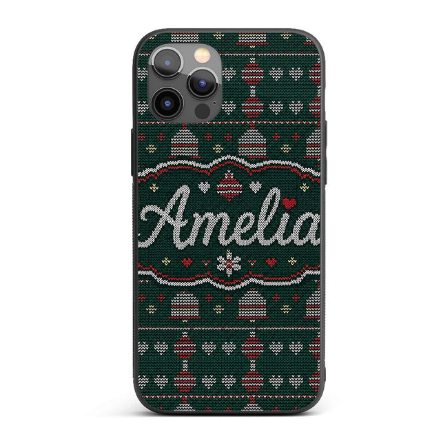 Green Christmas Ornament Tree Knitted Seamless Custom Name Protective Phone Case Mobile Cover Durable Everyday Smartphone Shock Resistant