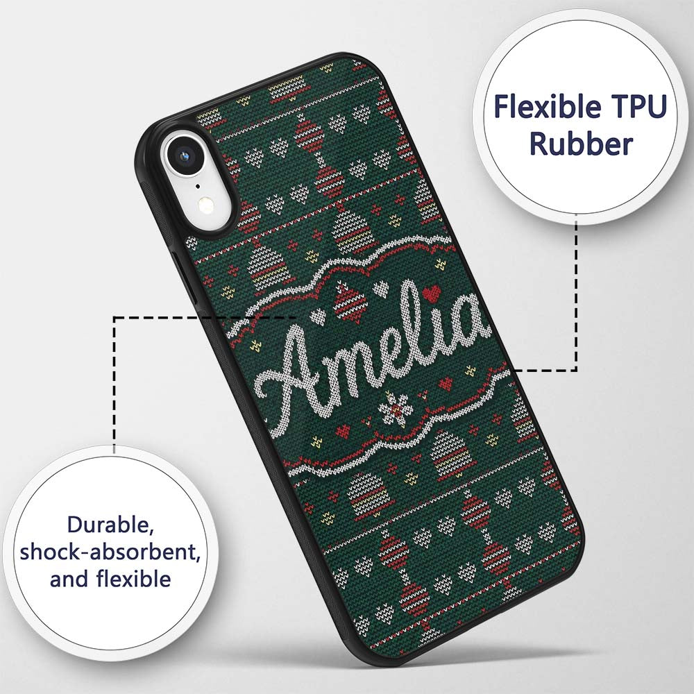 Green Christmas Ornament Tree Knitted Seamless Custom Name Protective Phone Case Mobile Cover Durable Everyday Smartphone Shock Resistant