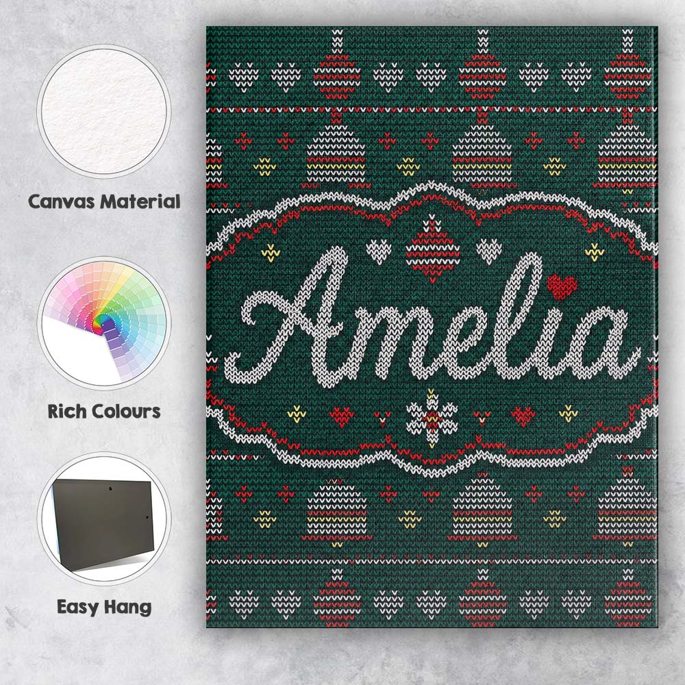 Personalised Name Green Christmas Ornament Custom  Unique Gift Idea Elegant Feature Canvas Wall Art Print Decor Picture Ready to Hang