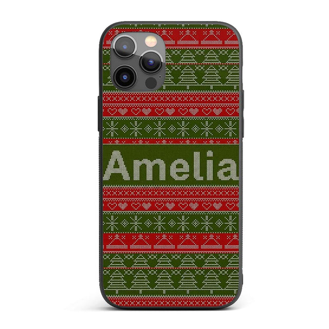 Green Red Nordic Christmas Tree Snowflake Fair Custom Name Protective Phone Case Mobile Cover Durable Everyday Smartphone Shock Resistant