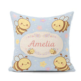 Custom Name Cute Bee Flower Cartoon Animal Pattern Everyday Square Filled Cushion Throw Pillow Sofa Bed Home Decor Zip Washable UK Made