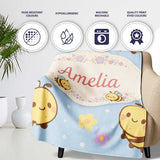 Cute Bee Flower Cartoon Animal Pattern Stylish Everyday  Lovely  Personalised Custom Name Super Soft Fleece Blanket Bed Sofa Throw