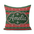Custom Name Red Green Christmas Ornament Tree Heart Knit Pattern Square Filled Cushion Throw Pillow Sofa Bed Home Decor Zip Washable UK Made