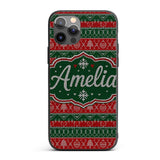 Red Green Nordic Christmas Ornament Tree Heart Custom Name Protective Phone Case Mobile Cover Durable Everyday Smartphone Shock Resistant
