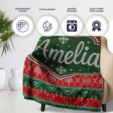 Red Green Nordic Christmas Ornament Tree Heart Knit Seamless Pattern  Personalised Custom Name Super Soft Fleece Blanket Bed Sofa Throw