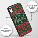 Red Green Nordic Christmas Ornament Tree Heart Custom Name Protective Phone Case Mobile Cover Durable Everyday Smartphone Shock Resistant