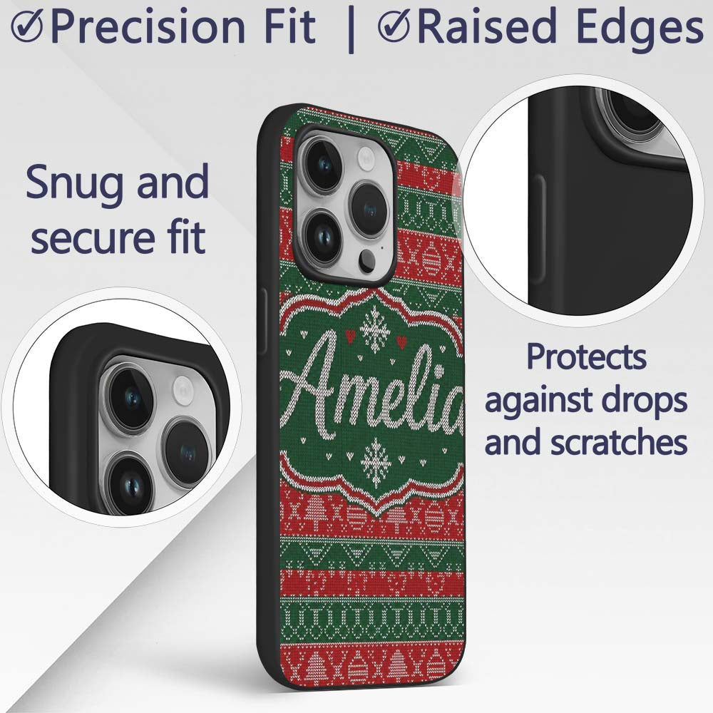 Red Green Nordic Christmas Ornament Tree Heart Custom Name Protective Phone Case Mobile Cover Durable Everyday Smartphone Shock Resistant