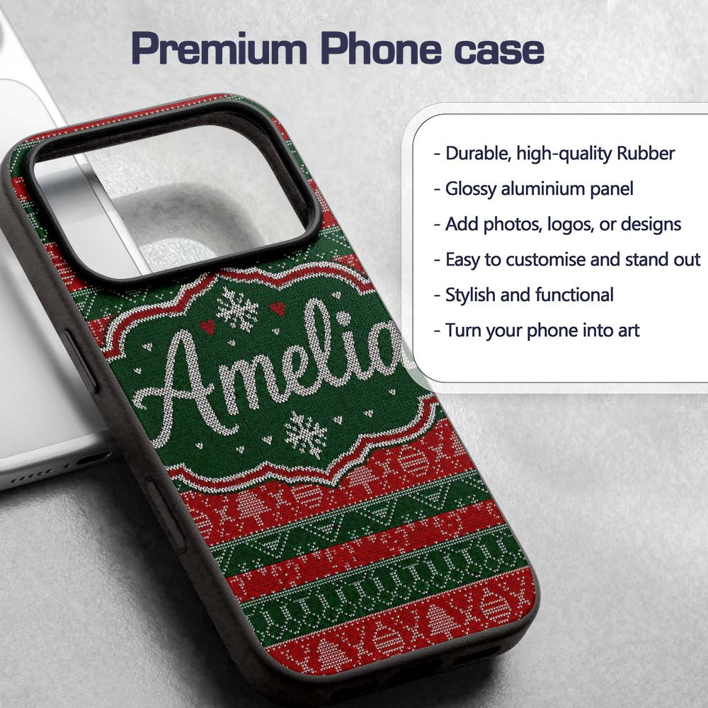 Red Green Nordic Christmas Ornament Tree Heart Custom Name Protective Phone Case Mobile Cover Durable Everyday Smartphone Shock Resistant