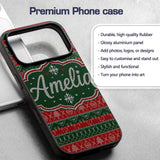 Red Green Nordic Christmas Ornament Tree Heart Custom Name Protective Phone Case Mobile Cover Durable Everyday Smartphone Shock Resistant