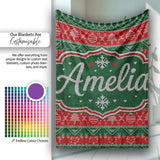 Red Green Nordic Christmas Ornament Tree Heart Knit Seamless Pattern  Personalised Custom Name Super Soft Fleece Blanket Bed Sofa Throw