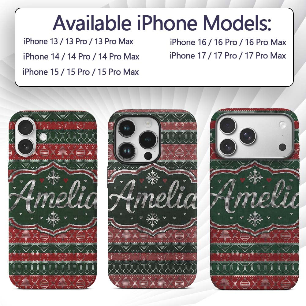 Red Green Nordic Christmas Ornament Tree Heart Custom Name Protective Phone Case Mobile Cover Durable Everyday Smartphone Shock Resistant