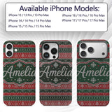 Red Green Nordic Christmas Ornament Tree Heart Custom Name Protective Phone Case Mobile Cover Durable Everyday Smartphone Shock Resistant