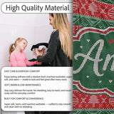 Red Green Nordic Christmas Ornament Tree Heart Knit Seamless Pattern  Personalised Custom Name Super Soft Fleece Blanket Bed Sofa Throw