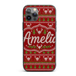 Red Green Cute Christmas Tree Heart Knit Seamless Custom Name Protective Phone Case Mobile Cover Durable Everyday Smartphone Shock Resistant