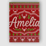 Personalised Name Red Green Cute Christmas Custom  Unique Gift Idea Elegant Feature Canvas Wall Art Print Decor Picture Ready to Hang