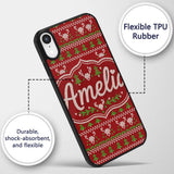 Red Green Cute Christmas Tree Heart Knit Seamless Custom Name Protective Phone Case Mobile Cover Durable Everyday Smartphone Shock Resistant