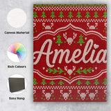 Personalised Name Red Green Cute Christmas Custom  Unique Gift Idea Elegant Feature Canvas Wall Art Print Decor Picture Ready to Hang