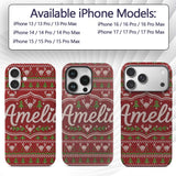 Red Green Cute Christmas Tree Heart Knit Seamless Custom Name Protective Phone Case Mobile Cover Durable Everyday Smartphone Shock Resistant