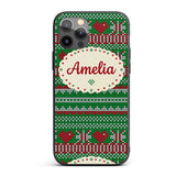 Green Red White Classic Nordic Printed Design Custom Name Protective Phone Case Mobile Cover Durable Everyday Smartphone Shock Resistant
