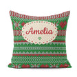 Custom Name Green Red White Classic Nordic Knit Seamless Pattern Square Filled Cushion Throw Pillow Sofa Bed Home Decor Zip Washable UK Made