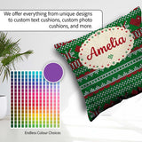 Custom Name Green Red White Classic Nordic Knit Seamless Pattern Square Filled Cushion Throw Pillow Sofa Bed Home Decor Zip Washable UK Made
