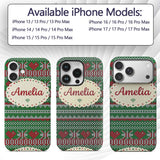 Green Red White Classic Nordic Printed Design Custom Name Protective Phone Case Mobile Cover Durable Everyday Smartphone Shock Resistant